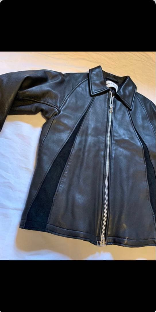 【NVRFRGT】Leather Paneled Zip Up Jacket新品