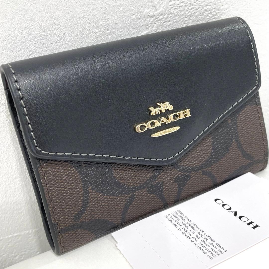 COACH 名刺入れ ブラック/ブラウン シグネチャー カードケース コーチ