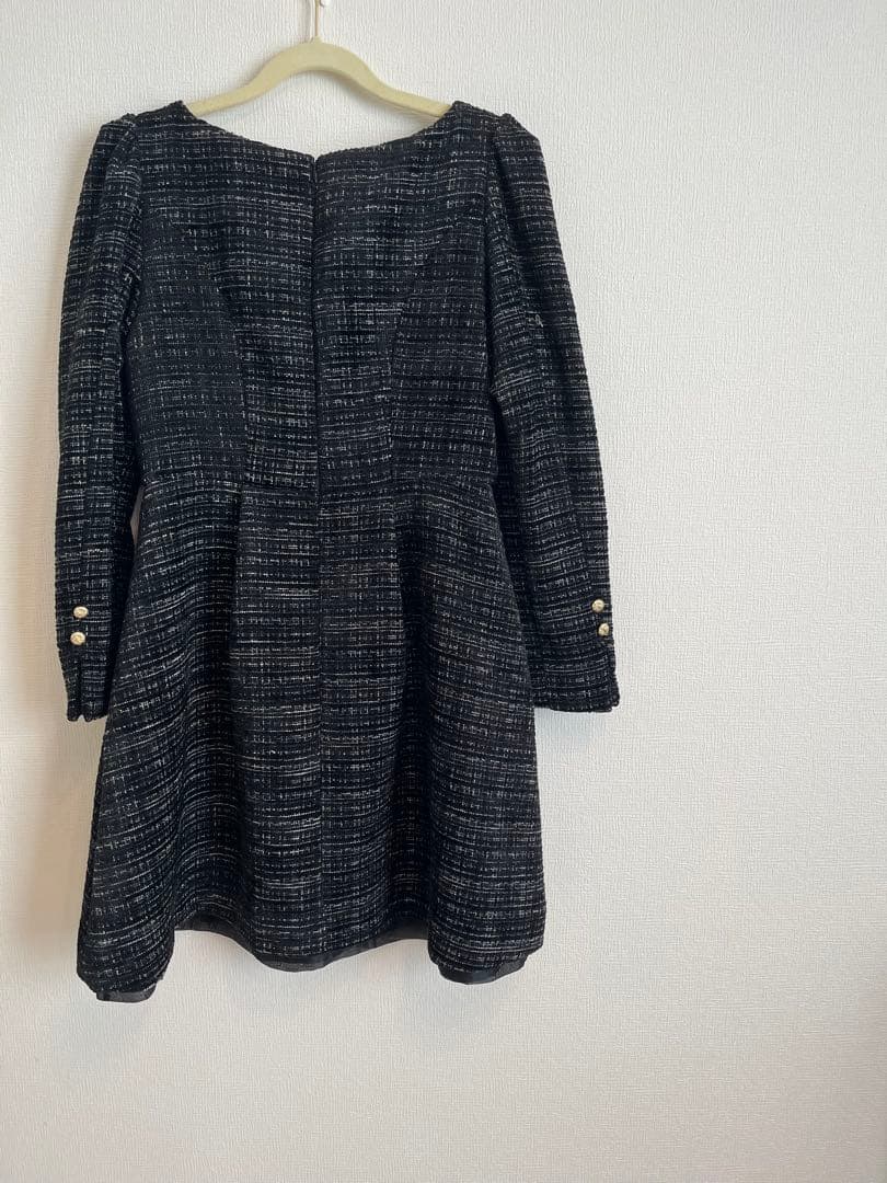 Herlipto ブラック ツイードミニワンピース