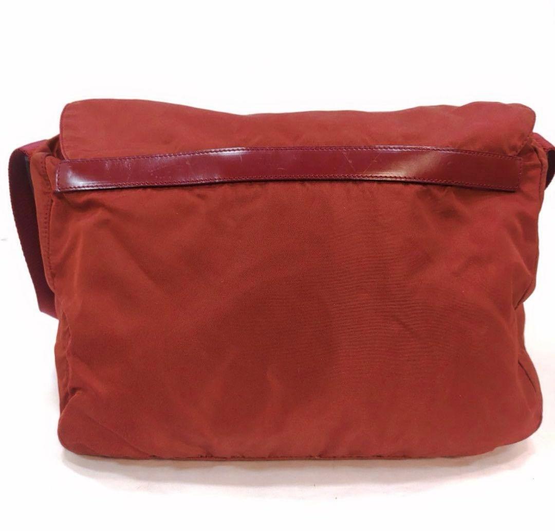 プラダ メッセンジャーバッグ ショルダーバッグ レザー×ナイロン 赤