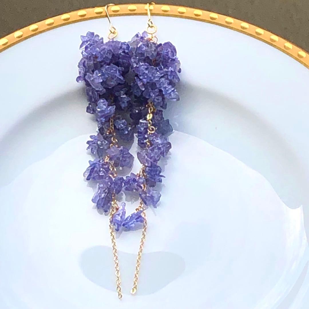 天然石♡桜プレシャスオパール×ティールブルーのピアス14kgf