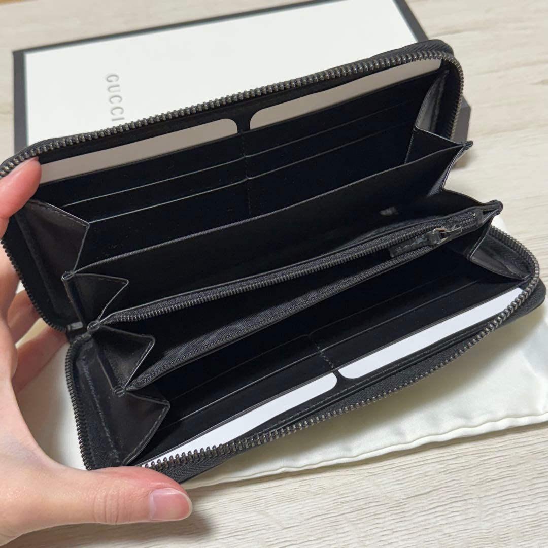 GUCCI ブラック レザー 長財布 GGパターン
