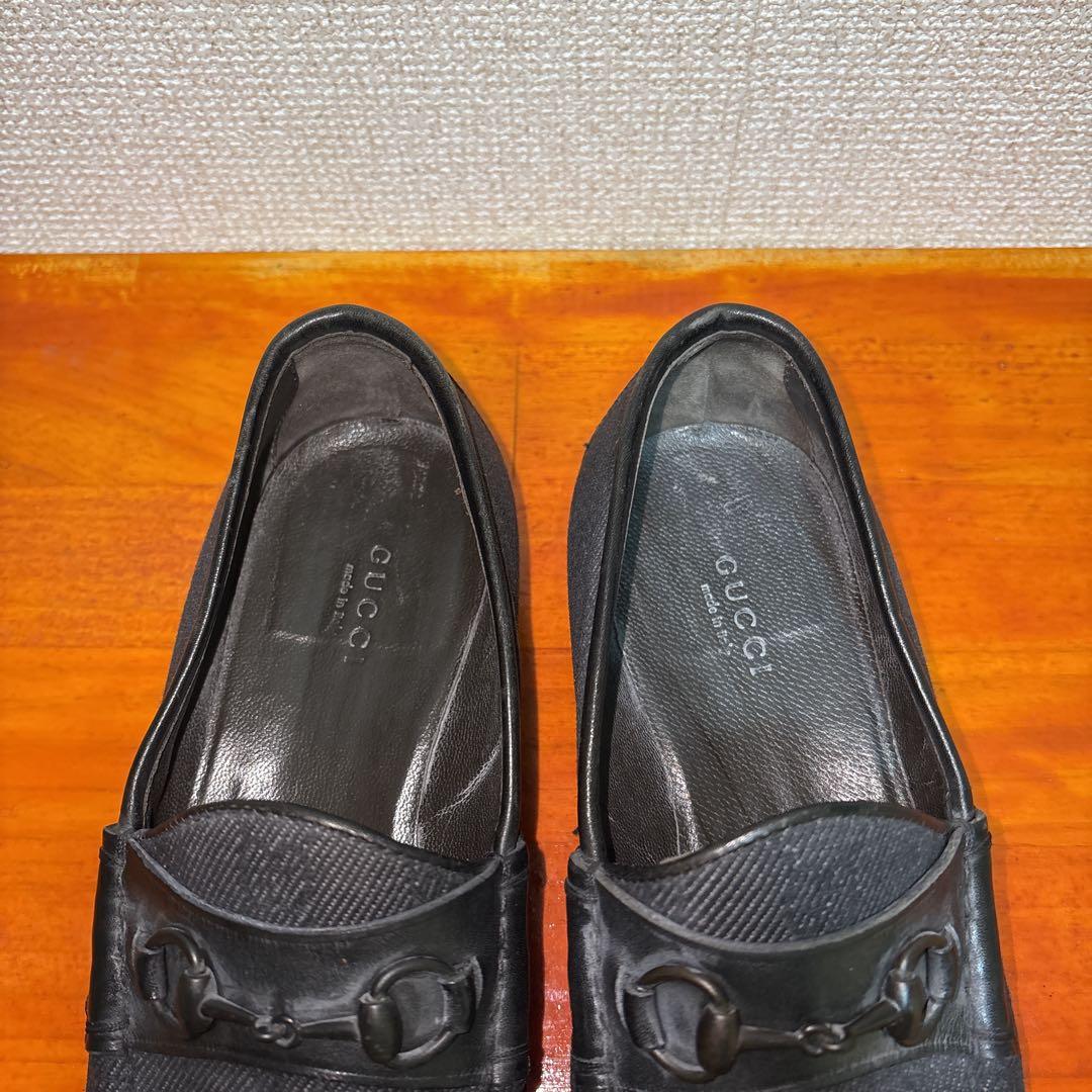 グッチ グレー ブラック 24cm 37.5 ビットローファー
