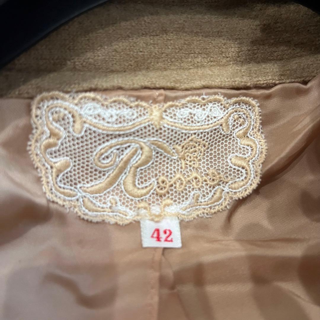 美品　インポートロッサ　ウールロングコート　花ボタン　ステッチ　キャメル　42