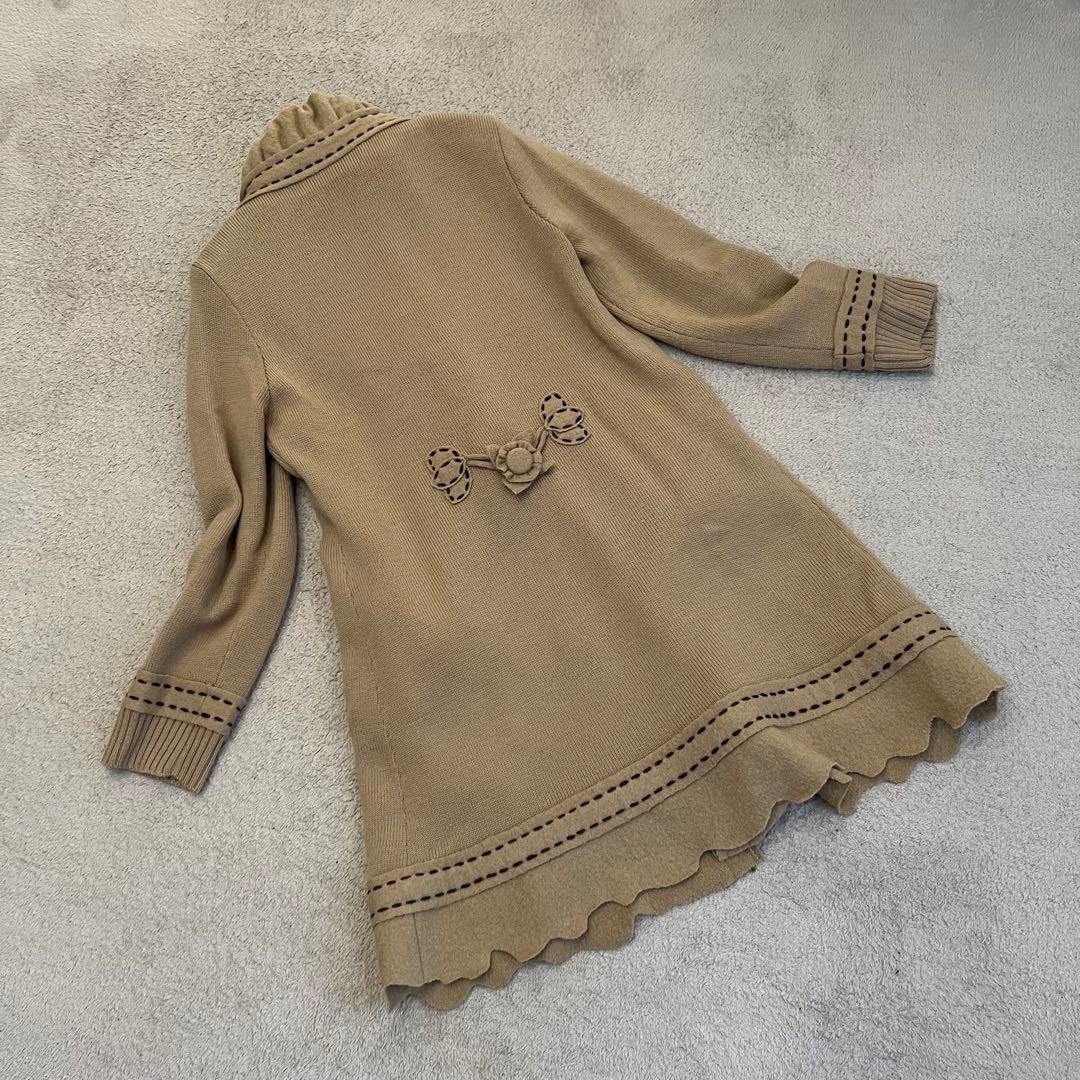 美品　インポートロッサ　ウールロングコート　花ボタン　ステッチ　キャメル　42