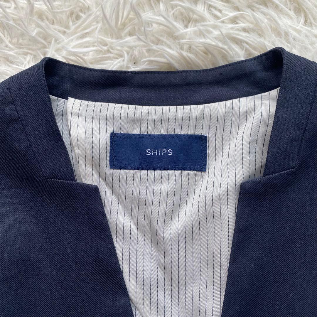 theory×SHIPS リネン混 ノーカラージャケット パンツスーツ M