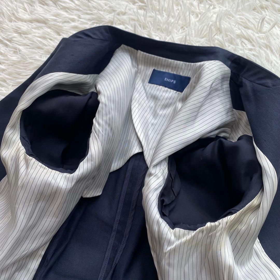 theory×SHIPS リネン混 ノーカラージャケット パンツスーツ M