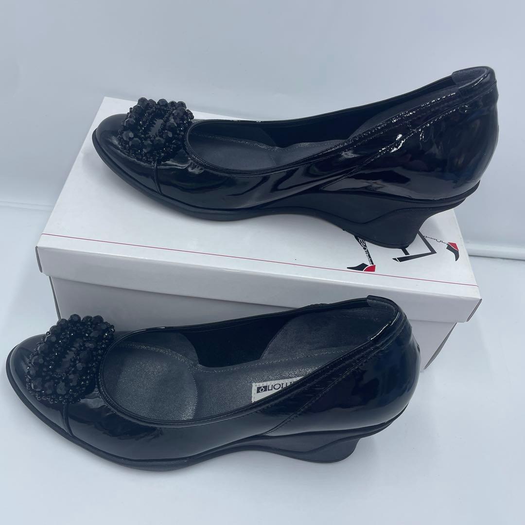 COMPOSITION9 エナメル ウェッジソール 黒 25cm