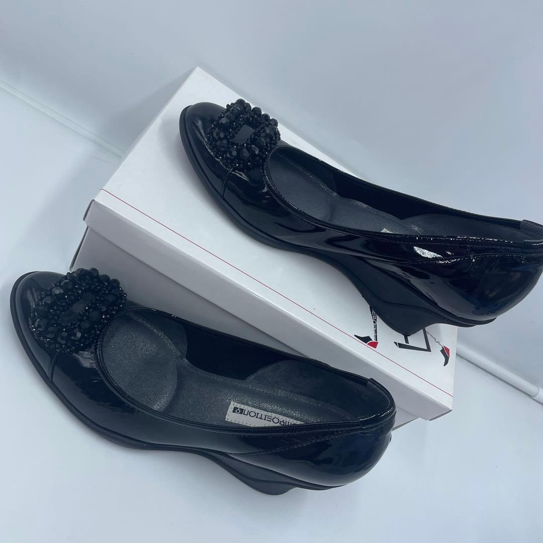 COMPOSITION9 エナメル ウェッジソール 黒 25cm