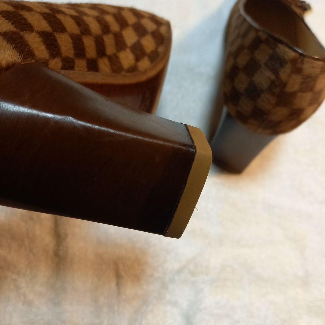 LOUIS VUITTON　 ダミエ　ハラコハイヒール　36ハーフ