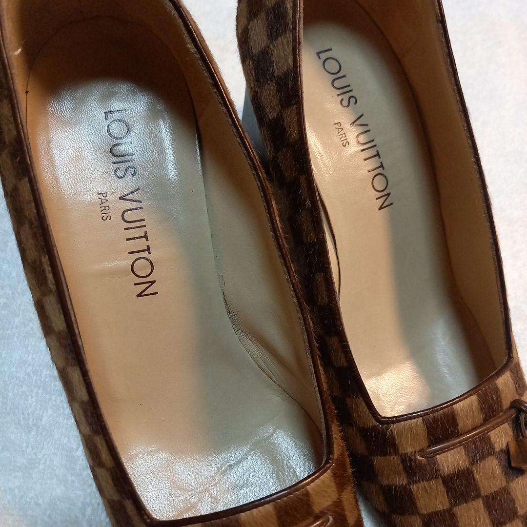 LOUIS VUITTON　 ダミエ　ハラコハイヒール　36ハーフ