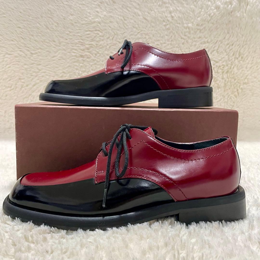 未使用級 PLAN C プランシー スクエアトゥ レザー レースアップシューズ