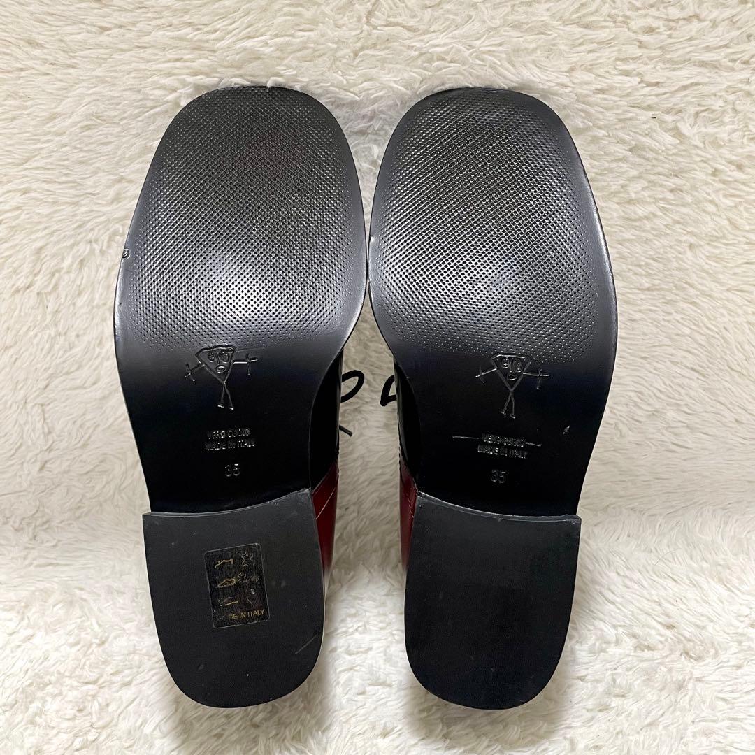 未使用級 PLAN C プランシー スクエアトゥ レザー レースアップシューズ