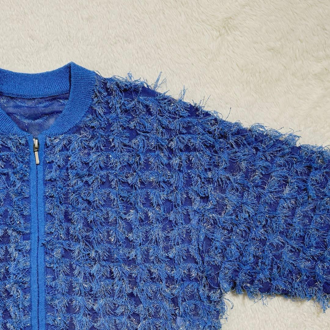 グレースコンチネンタル　フリンジニットzipカーディガン　ブルー　2025年