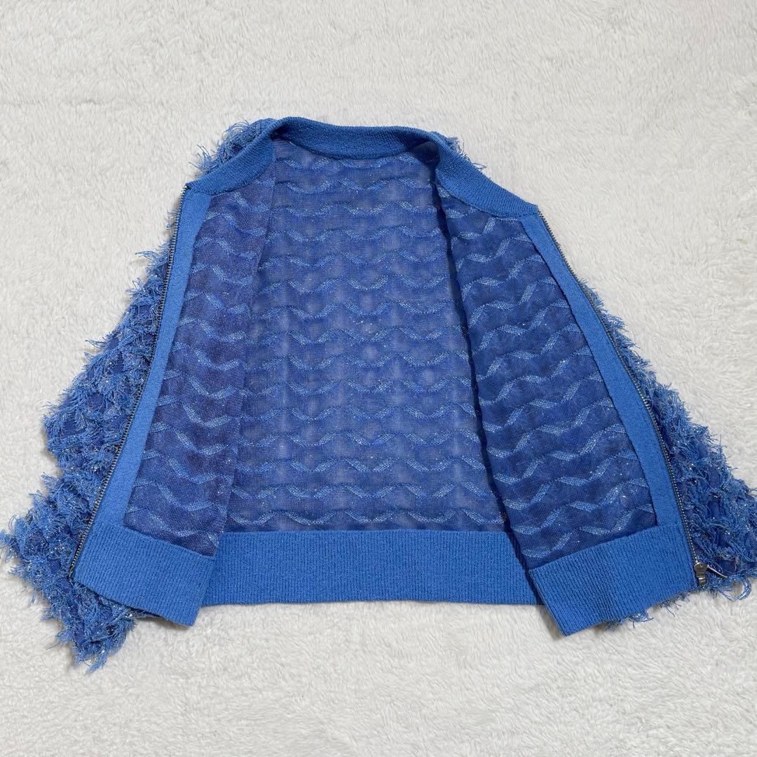 グレースコンチネンタル　フリンジニットzipカーディガン　ブルー　2025年