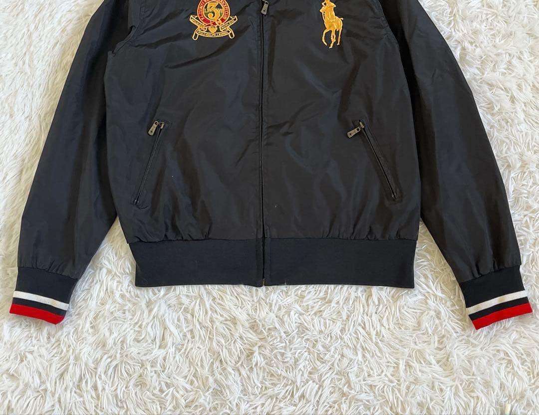 ポロラルフローレン　ナイロン　ジャケット　ブルゾン　金　刺繍　黒　M