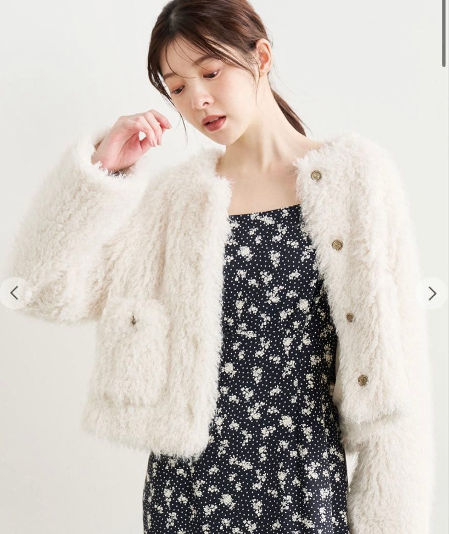 COCODEAL カーリーファージャケット/白