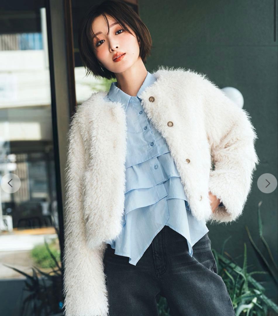 COCODEAL カーリーファージャケット/白