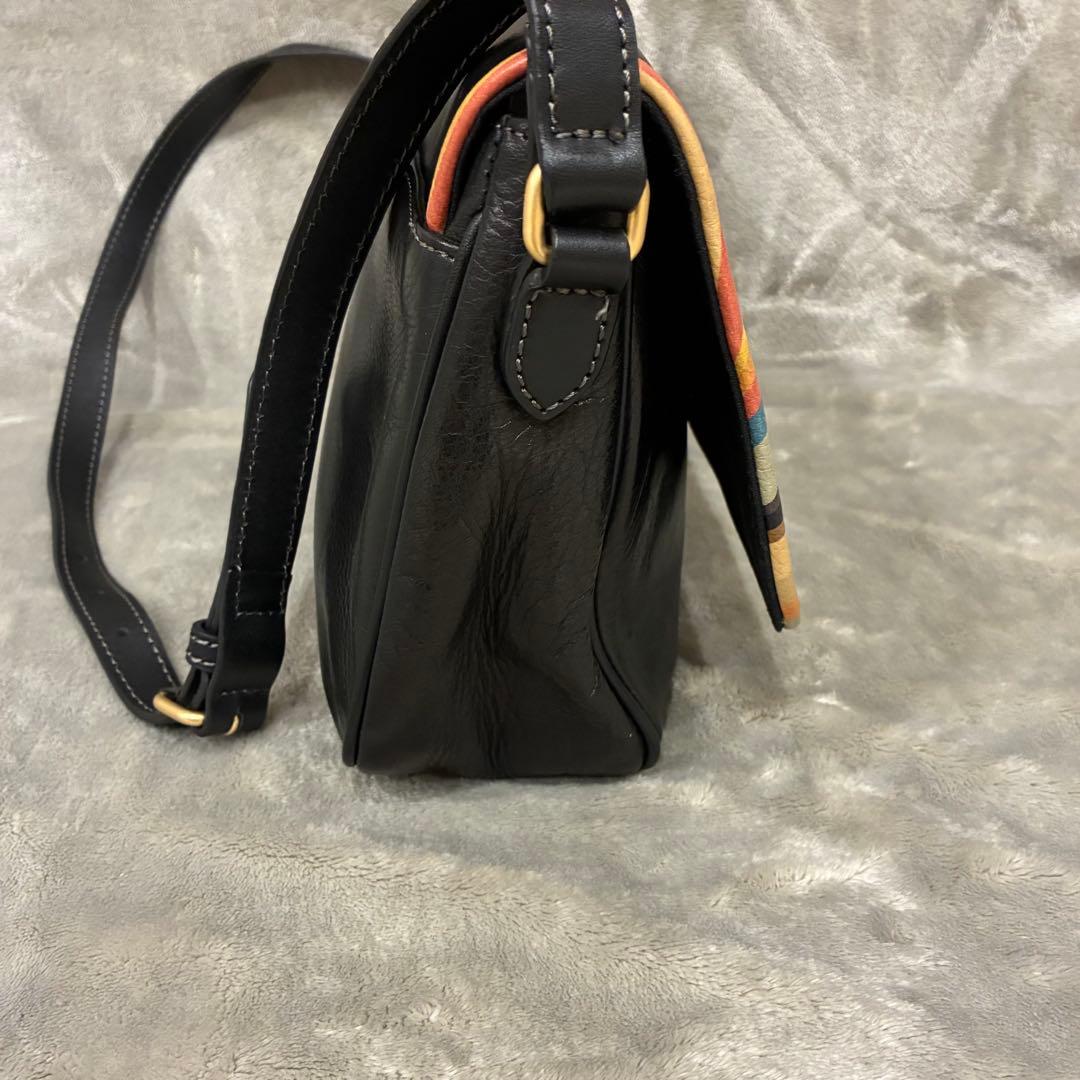 ポールスミス ショルダーバッグ クラシックマルチストライプ シボ革 レザー 黒