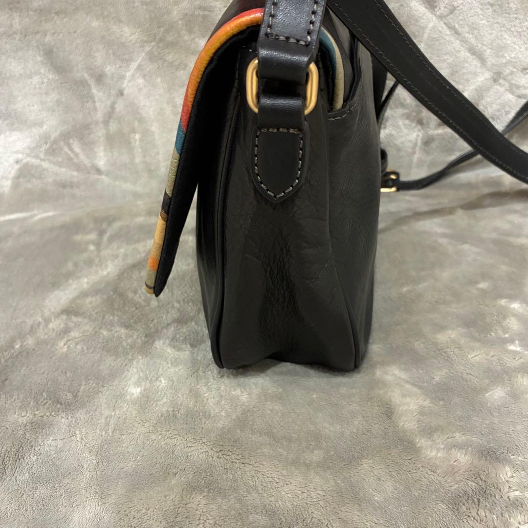 ポールスミス ショルダーバッグ クラシックマルチストライプ シボ革 レザー 黒