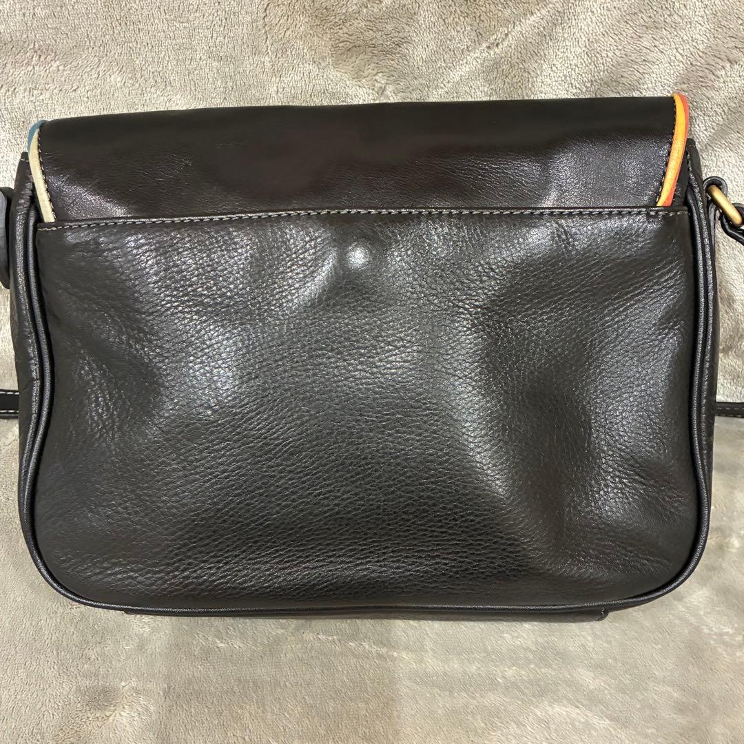 ポールスミス ショルダーバッグ クラシックマルチストライプ シボ革 レザー 黒