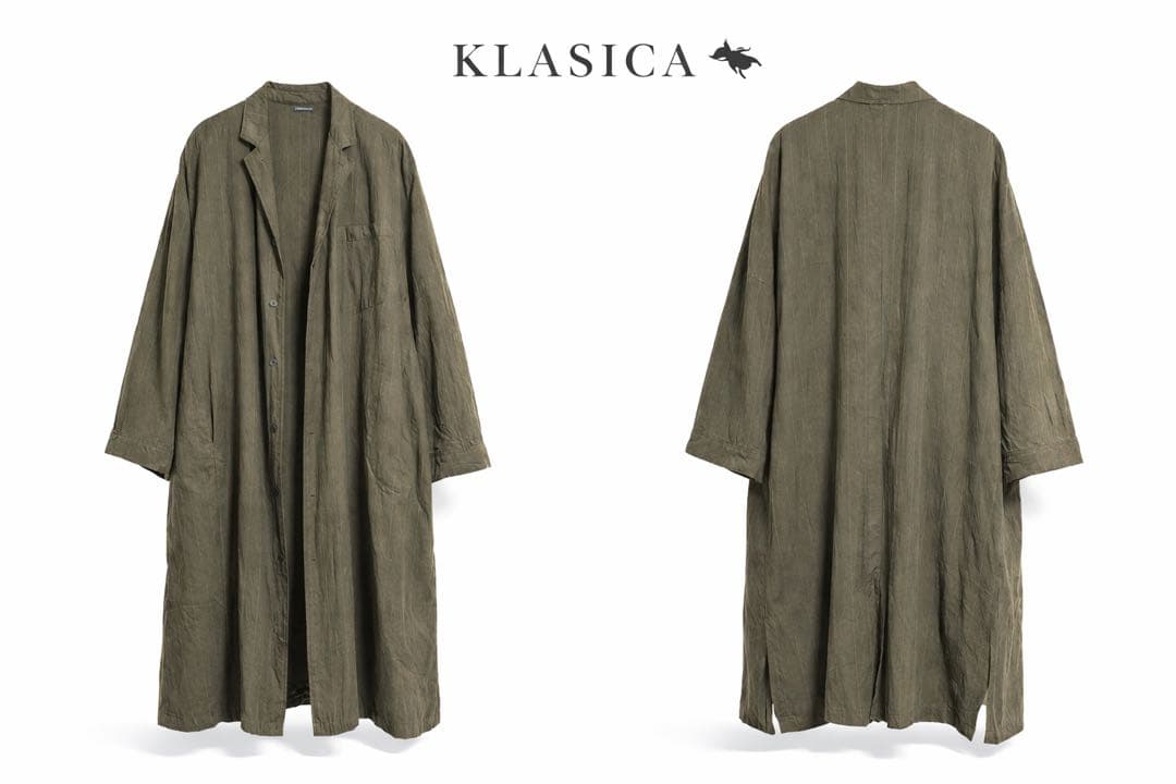 ※２枚目の色味になります。 KLASICA ロングコート 茶カーキ ストライプ