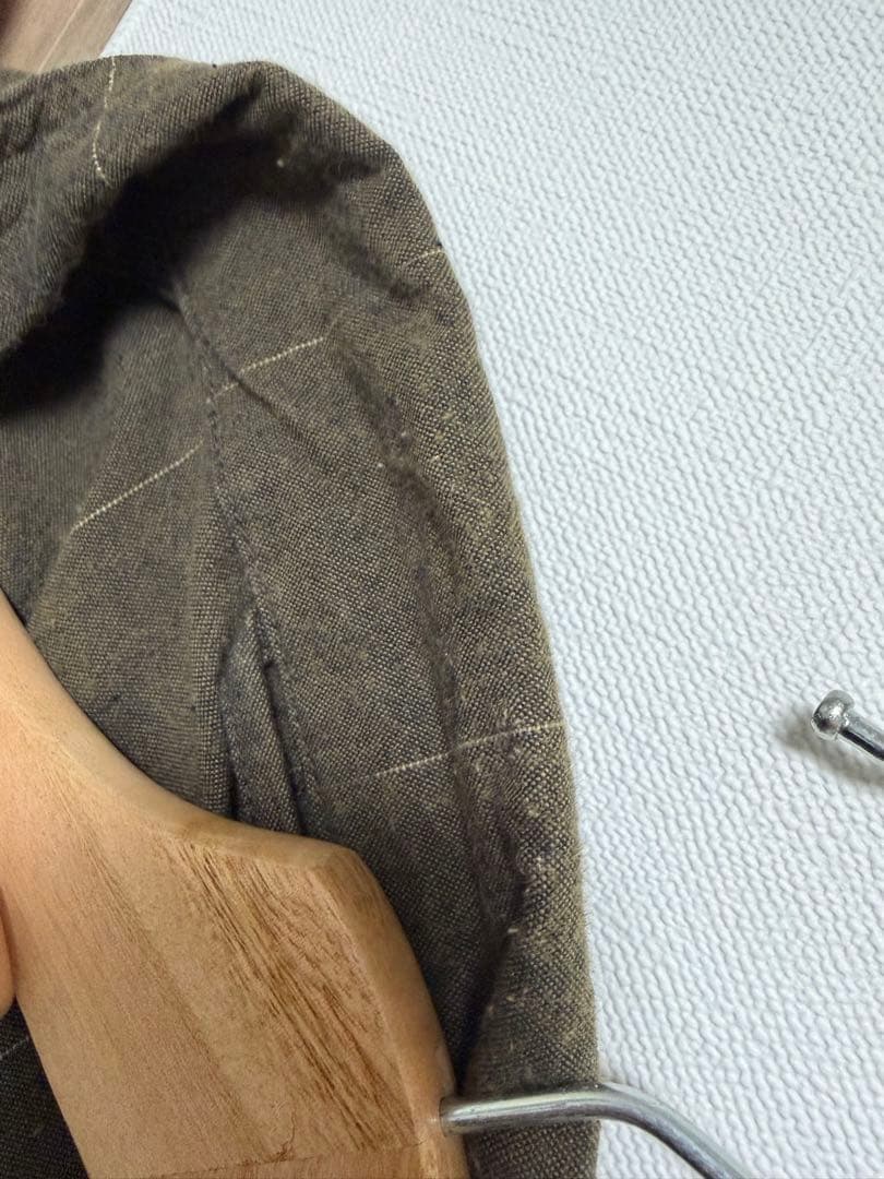 ※２枚目の色味になります。 KLASICA ロングコート 茶カーキ ストライプ