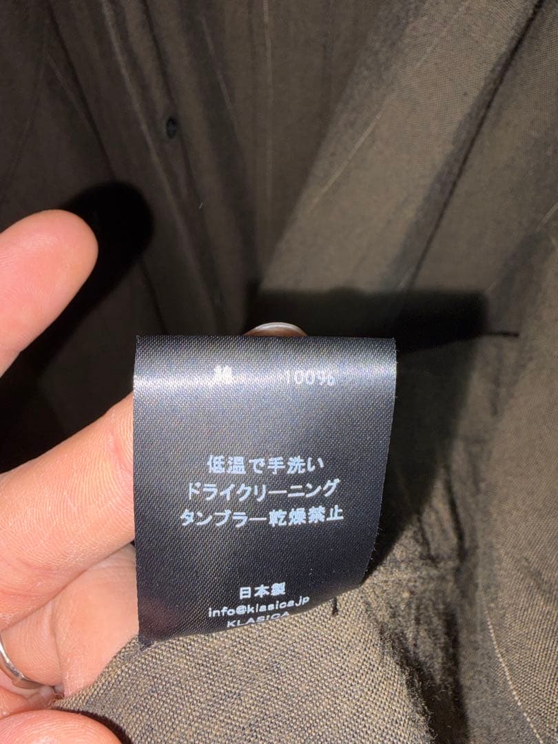 ※２枚目の色味になります。 KLASICA ロングコート 茶カーキ ストライプ