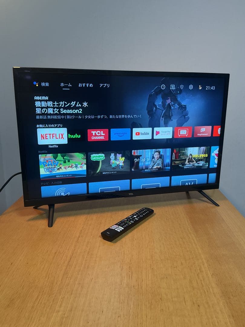 【美品・2021年製】TCL32型 Android TV Netflixリモコン