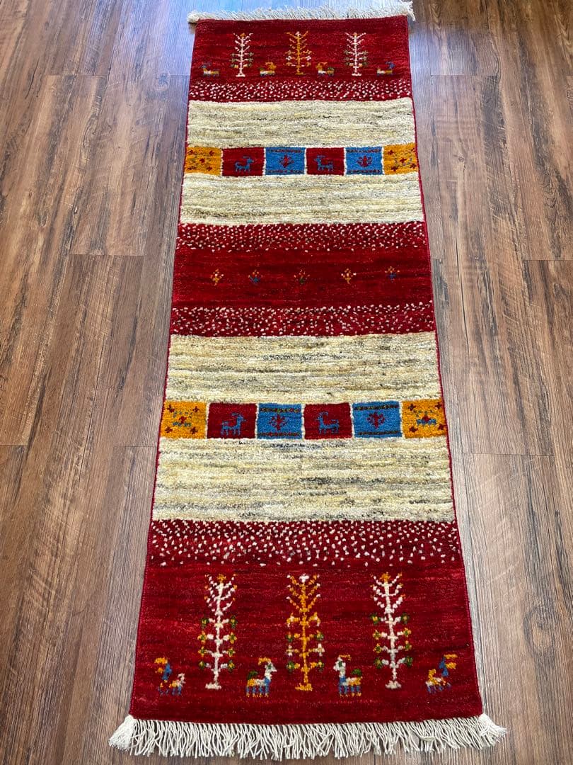 百ちゃん様用　新品　ペルシャ絨毯　手織り　ギャッベ　茜色　山羊　150×50cm