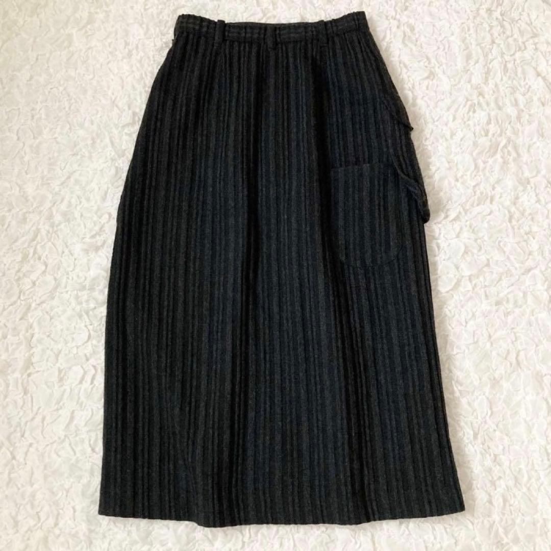 慈雨　サイドポケットロングスカート　L 40 ブラック　黒　ウール　センソユニコ