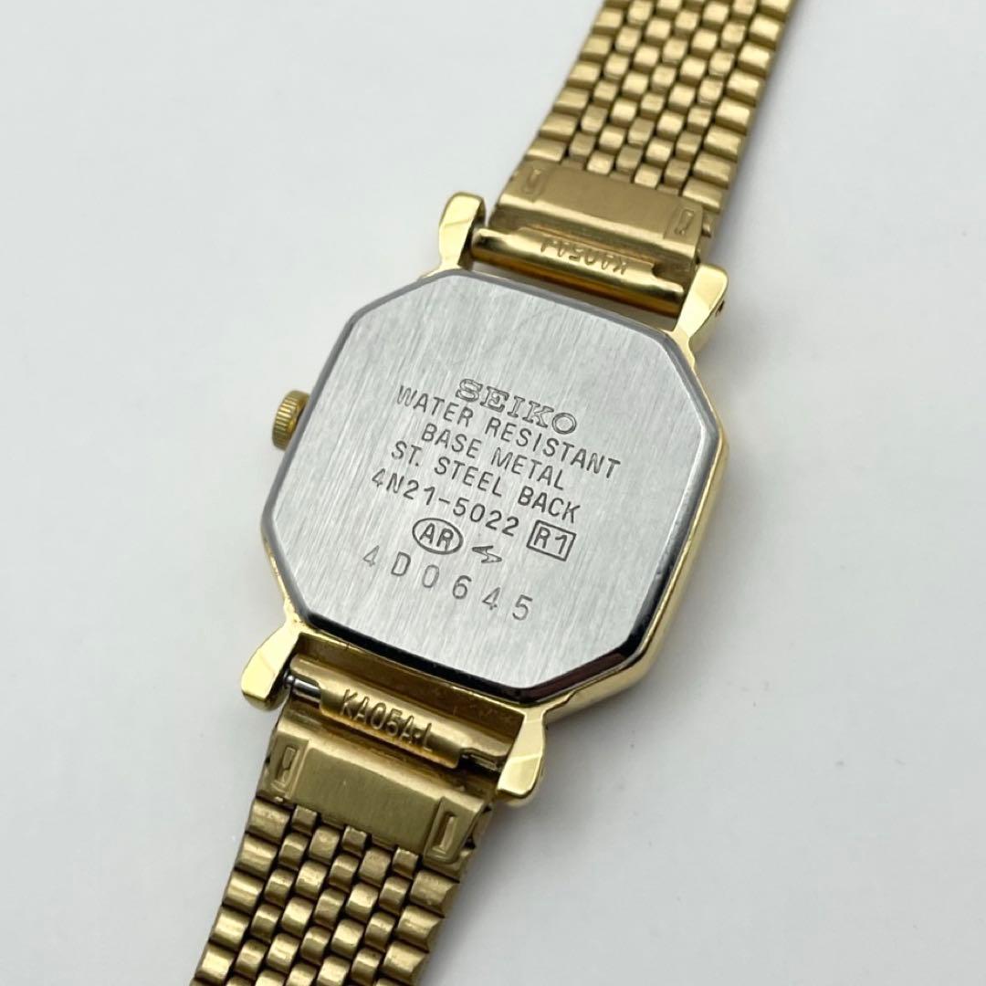 セイコー レディース腕時計 ゴールド オクタゴン ブラック文字盤 クォーツ 稼働
