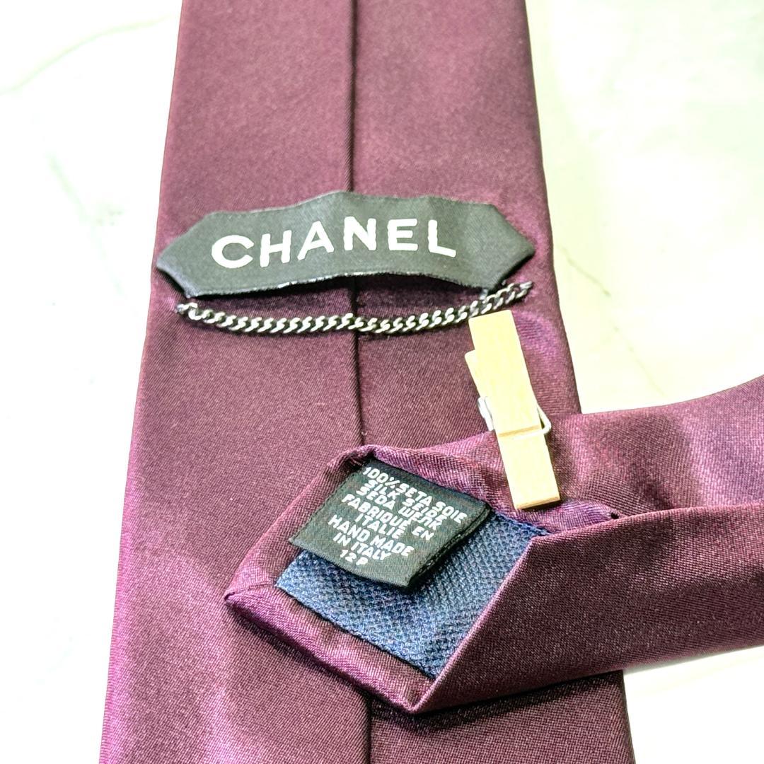 ☆即発 CHANEL ネクタイ フラワー 刺繍 ココマーク ボルドー 高級シルク