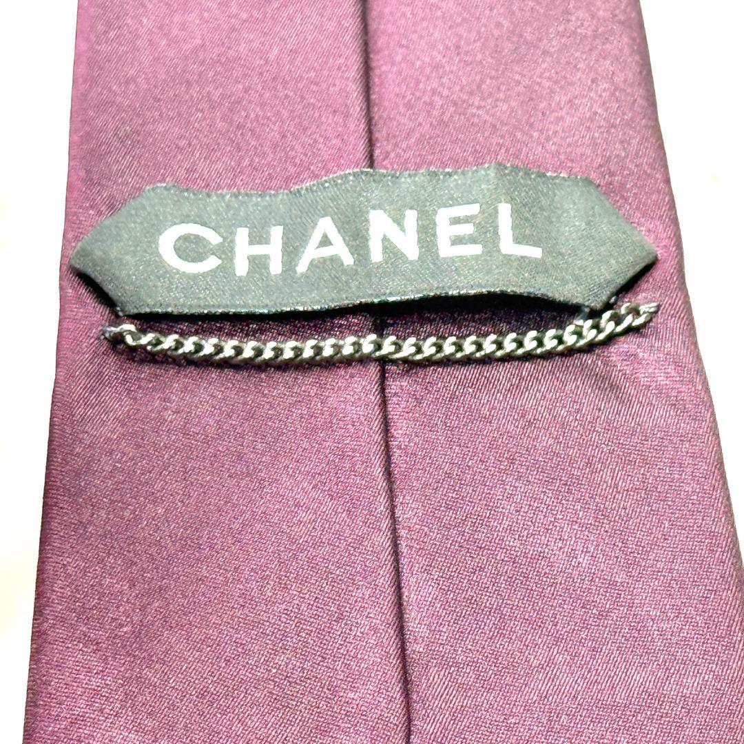 ☆即発 CHANEL ネクタイ フラワー 刺繍 ココマーク ボルドー 高級シルク