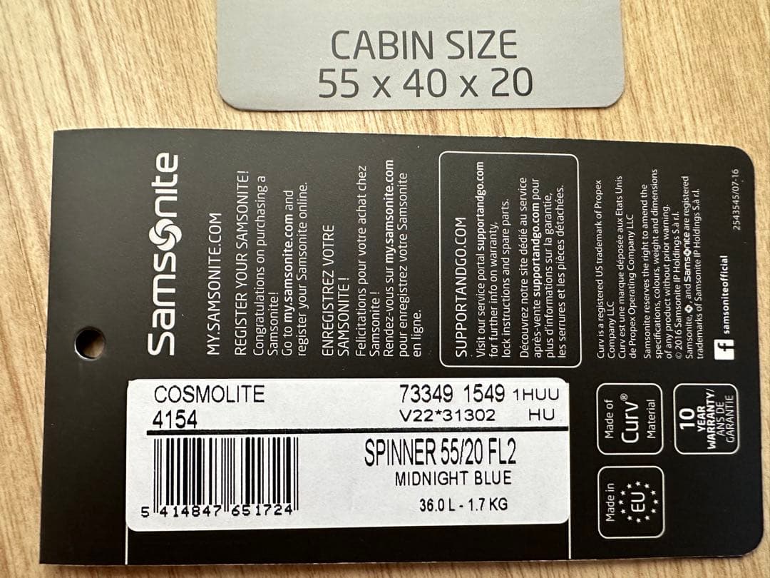 【機内持ち込み】コスモライト スピナー55 36L ミッドナイトブルー