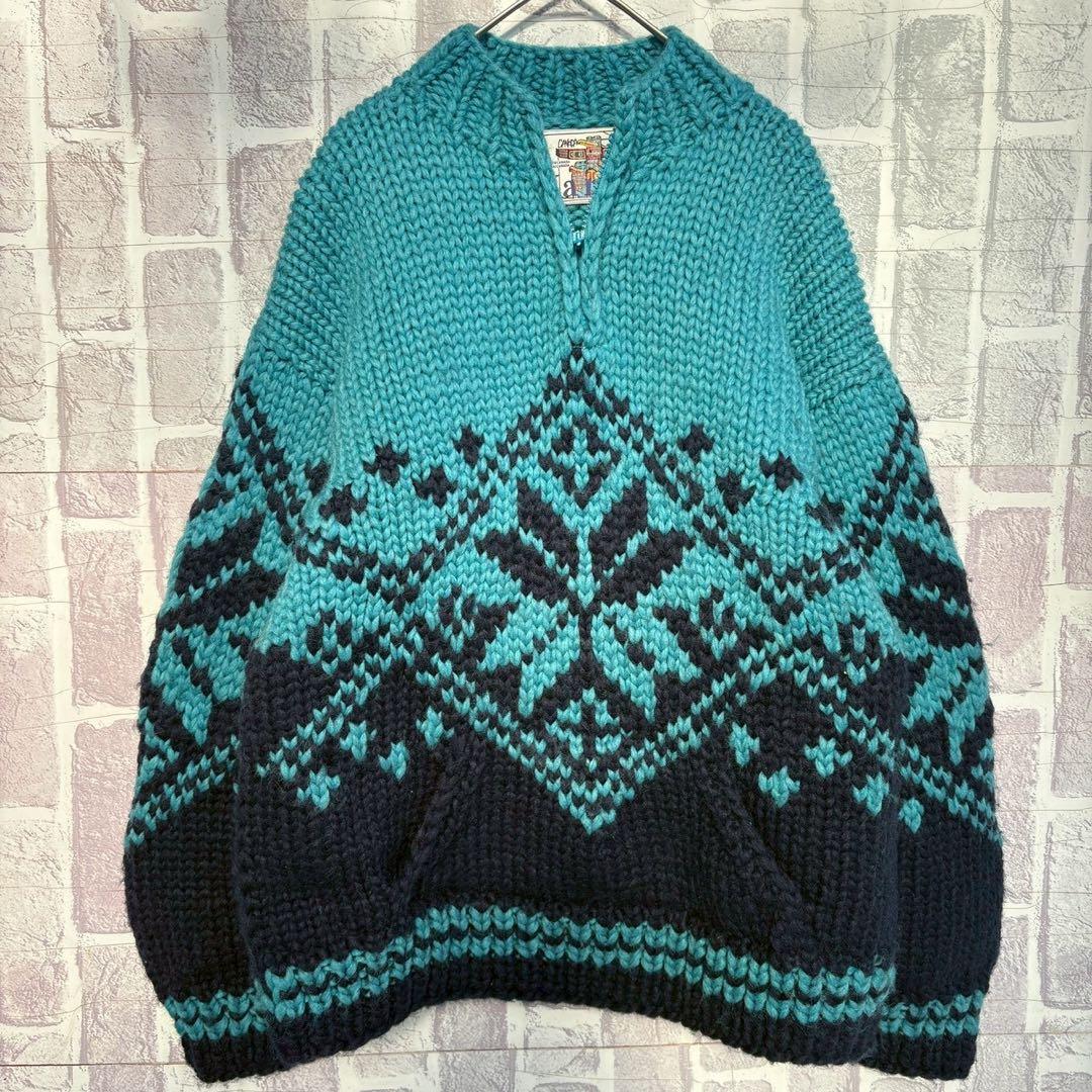 肉厚◎ カナダ製　Kanata カナタ　ハーフジップ　カウチン　セーター　ニット