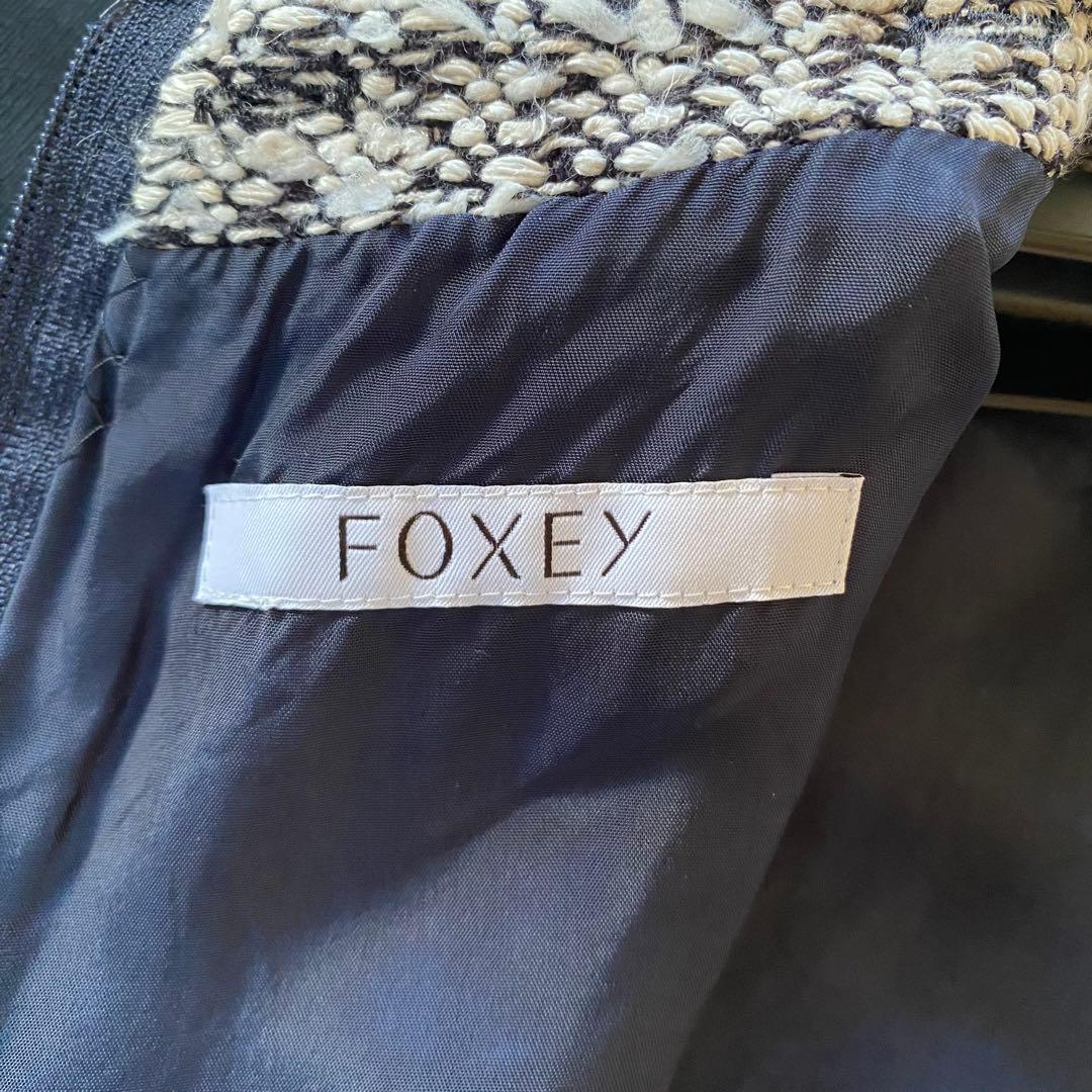 近年・2way✨フォクシー　ツイードワンピース　白襟　ノースリーブ　ティアード