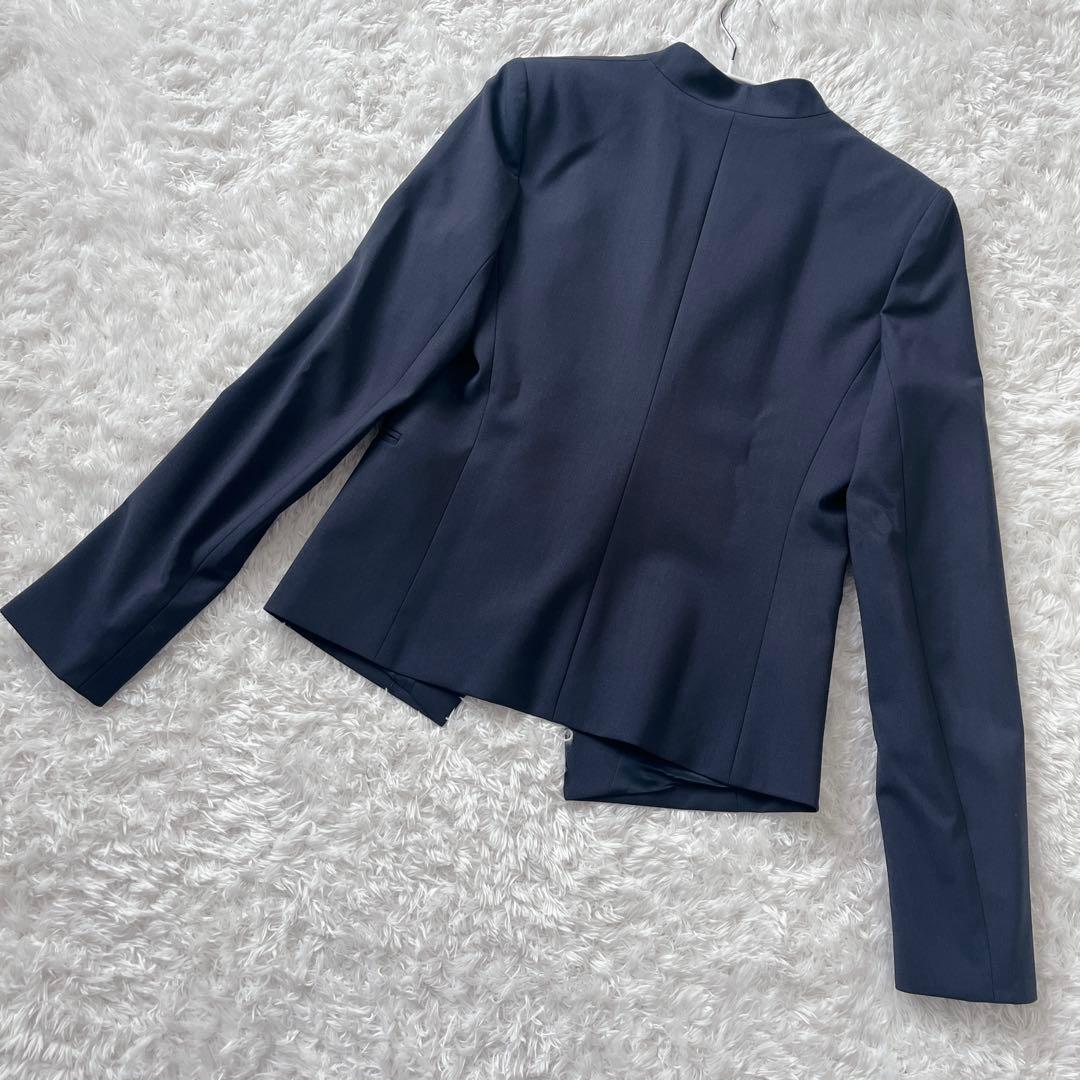 【極美品】セオリー ノーカラーパンツスーツセットアップ ネイビー S タグ付き