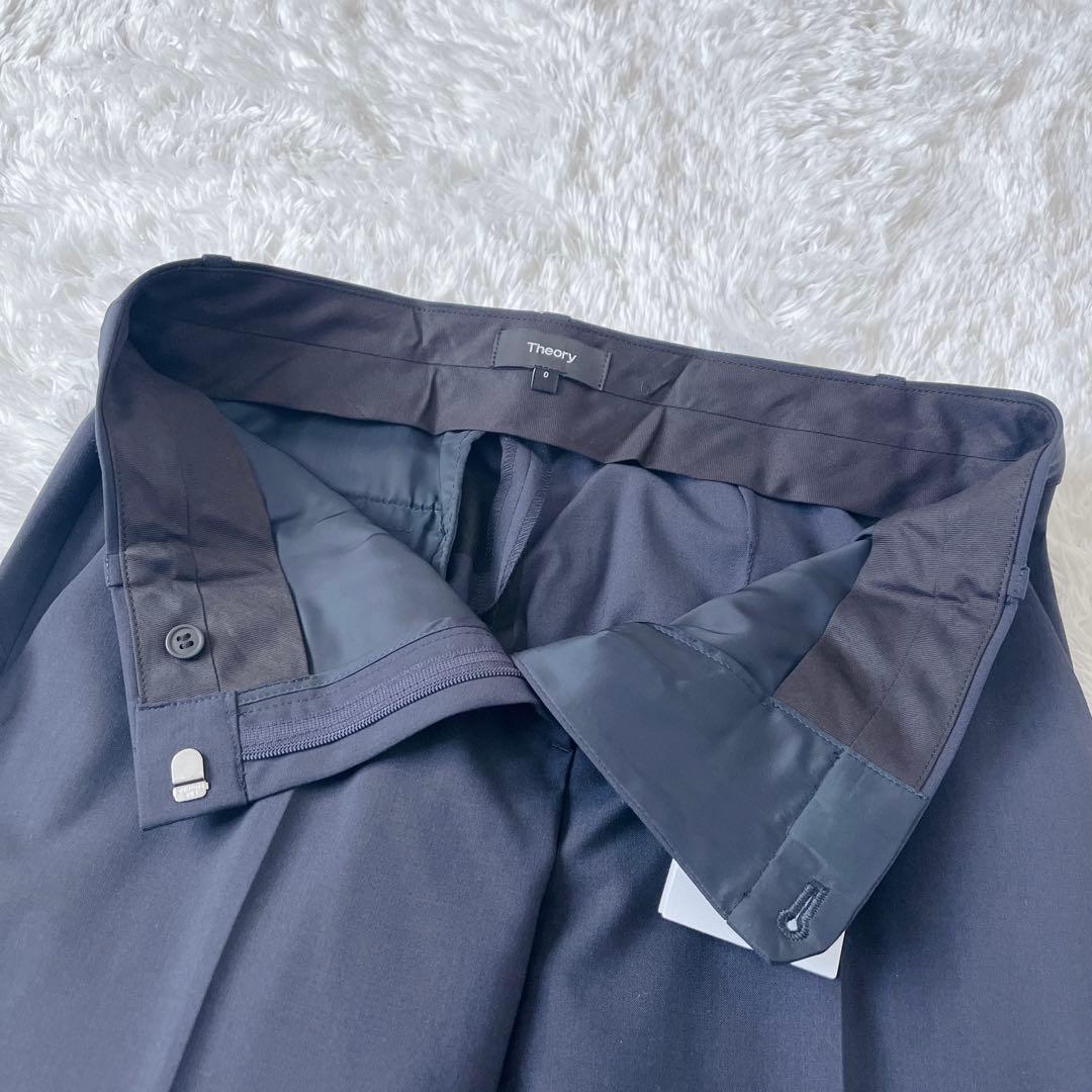 【極美品】セオリー ノーカラーパンツスーツセットアップ ネイビー S タグ付き