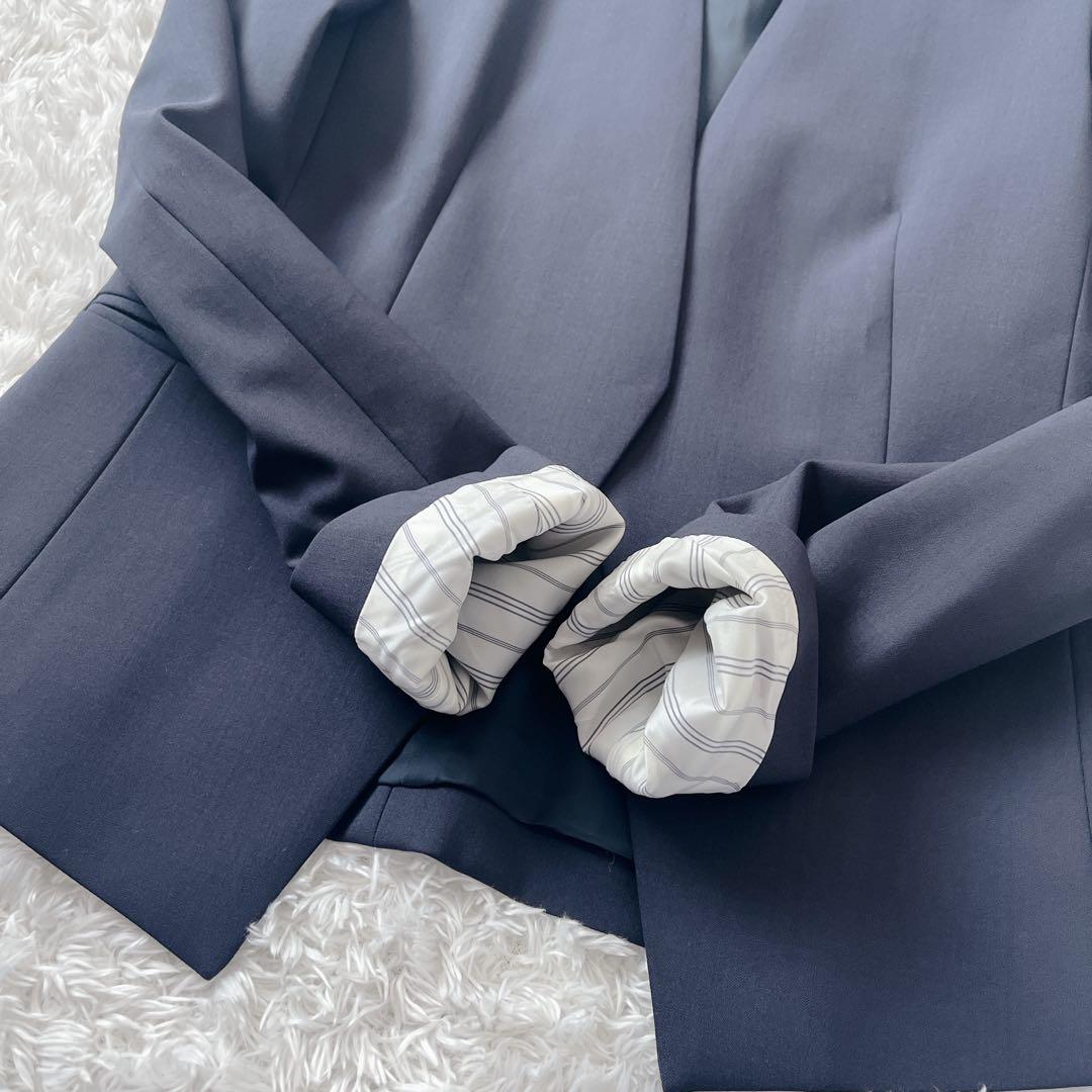 【極美品】セオリー ノーカラーパンツスーツセットアップ ネイビー S タグ付き