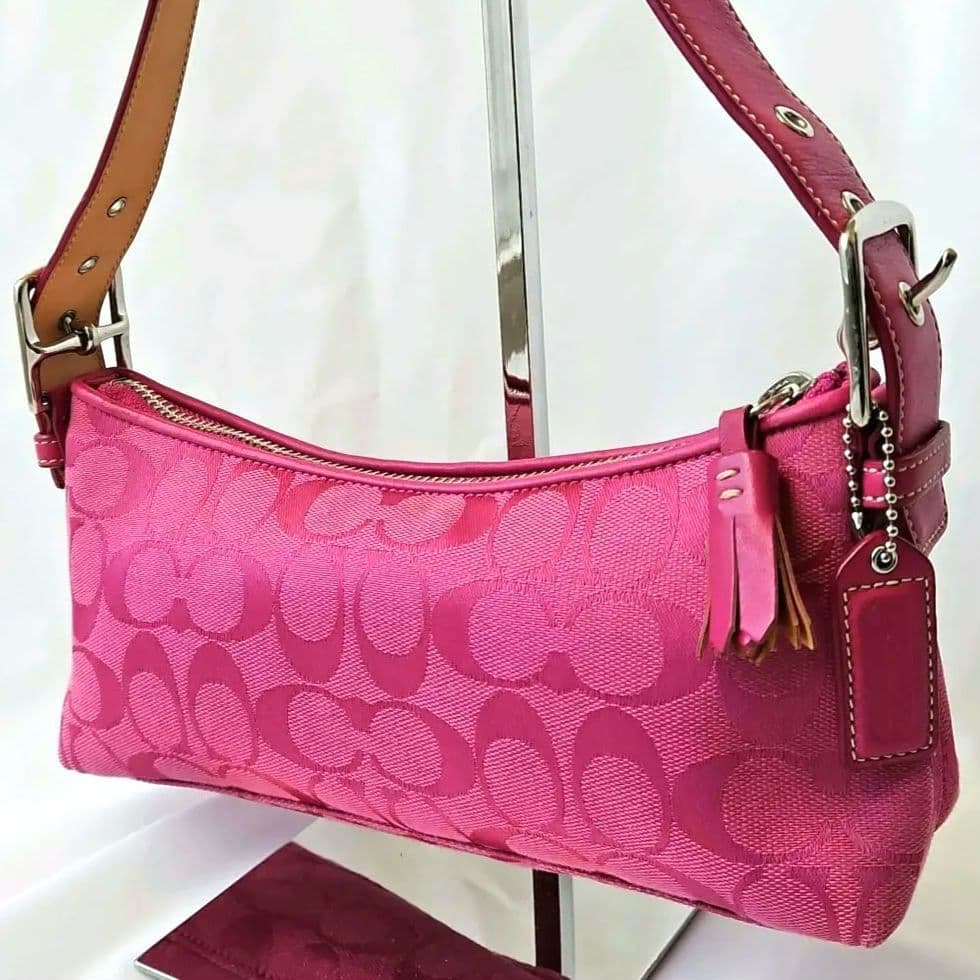 美品☆COACH アクセサリーポーチ ワンショルダー シグネチャー キャンバス