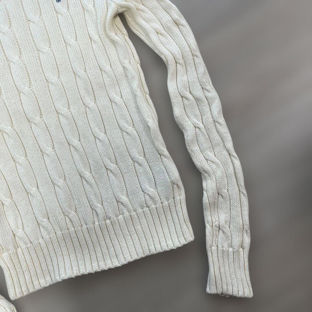 ラルフローレン ケーブル編みニット　コットン　クルーネック XS アイボリー