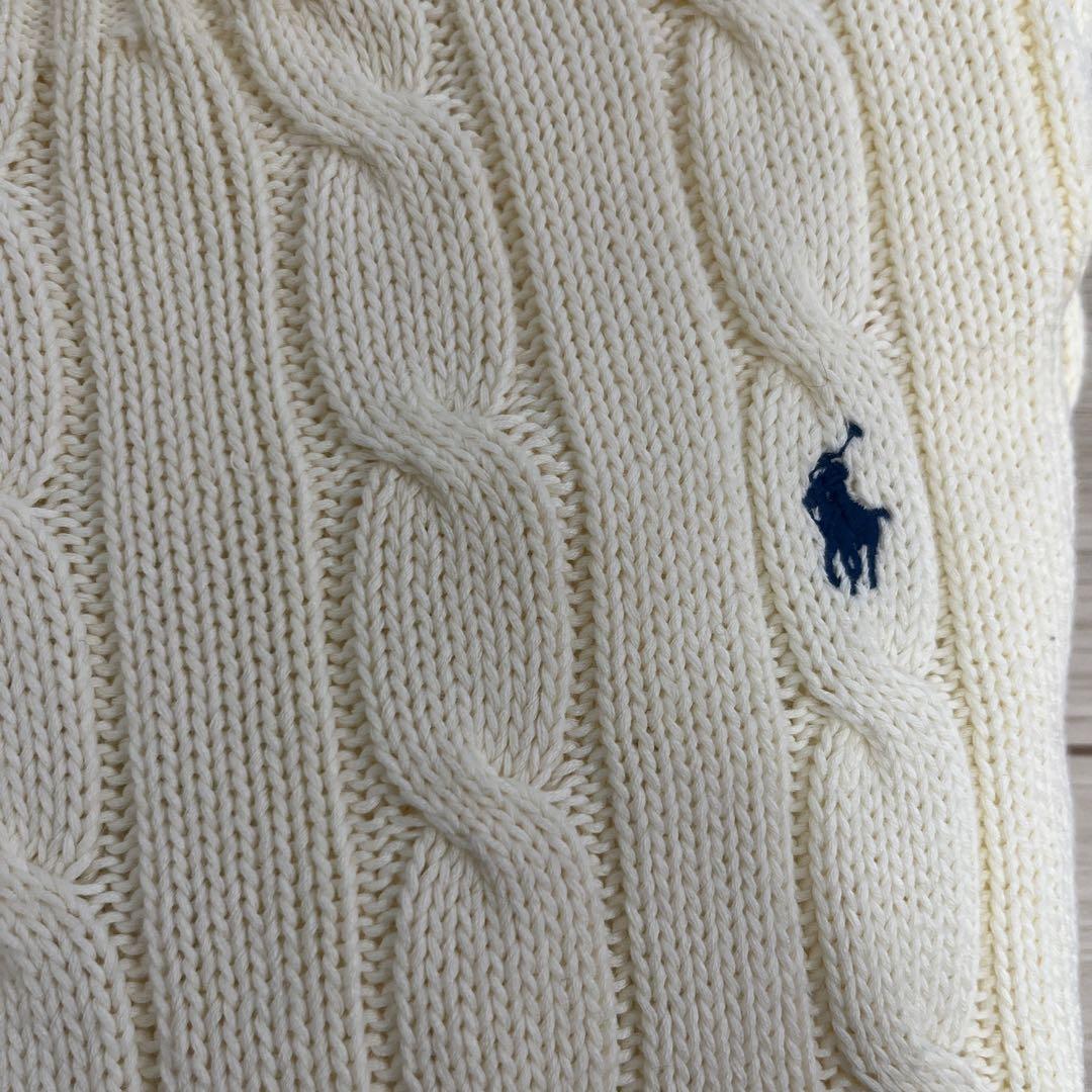 ラルフローレン ケーブル編みニット　コットン　クルーネック XS アイボリー