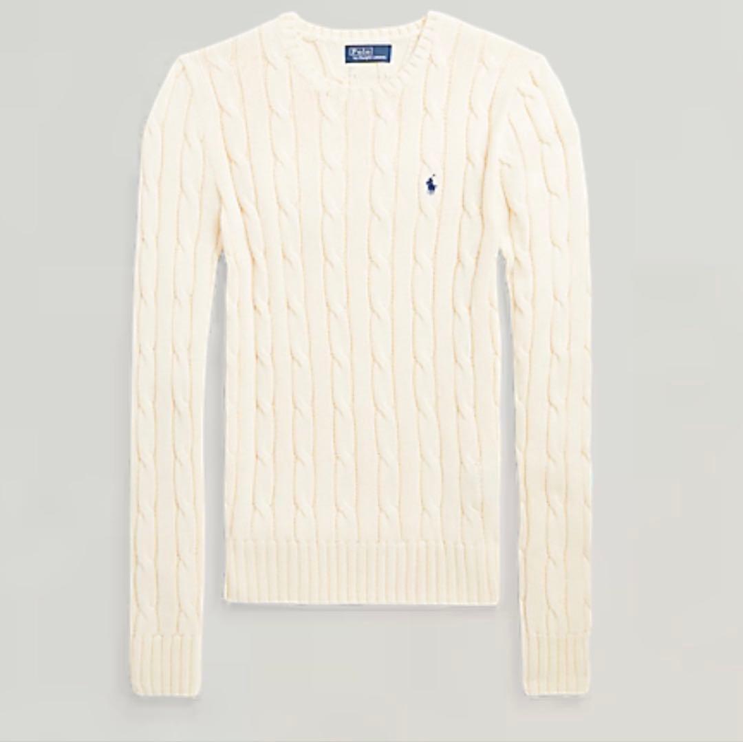 ラルフローレン ケーブル編みニット　コットン　クルーネック XS アイボリー