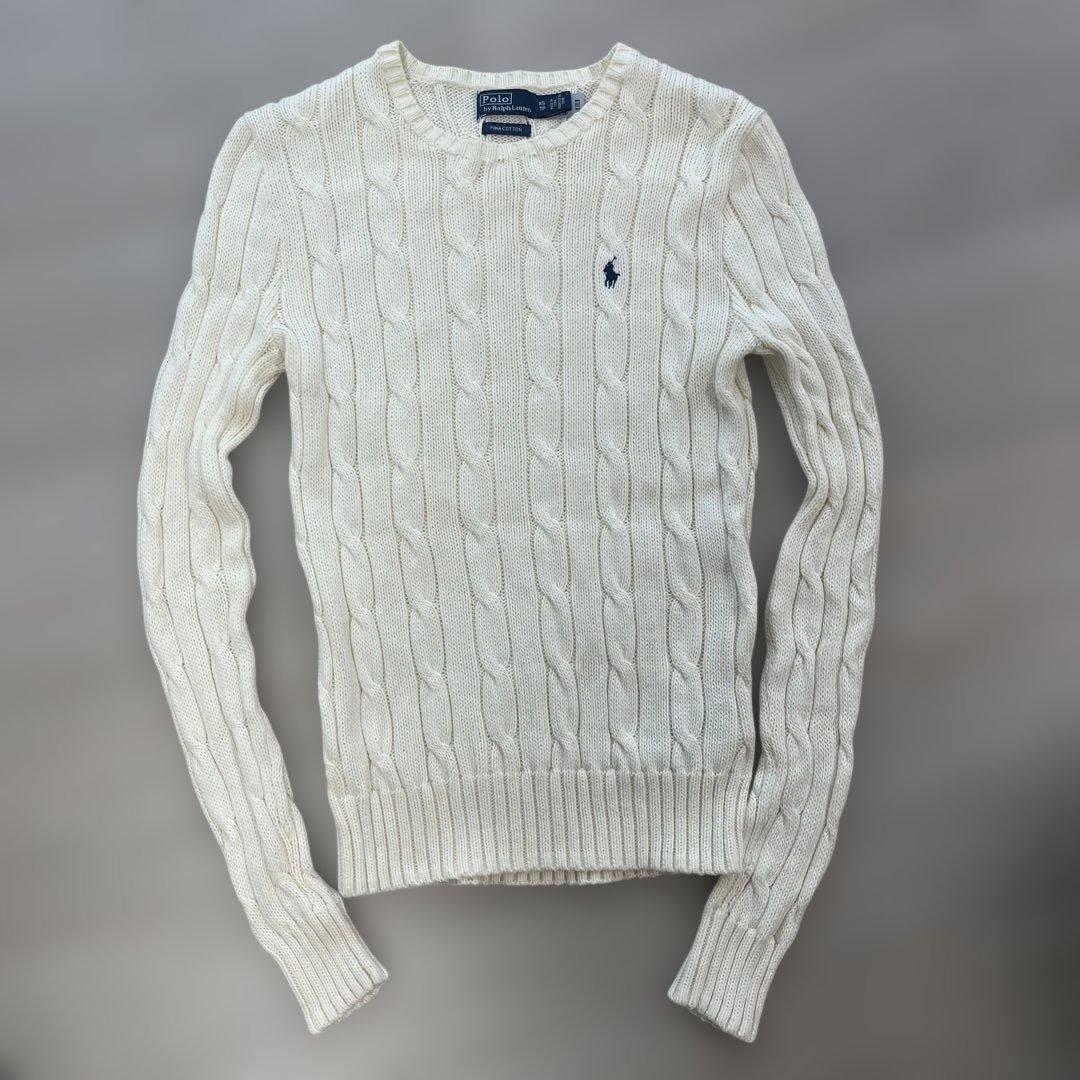 ラルフローレン ケーブル編みニット　コットン　クルーネック XS アイボリー
