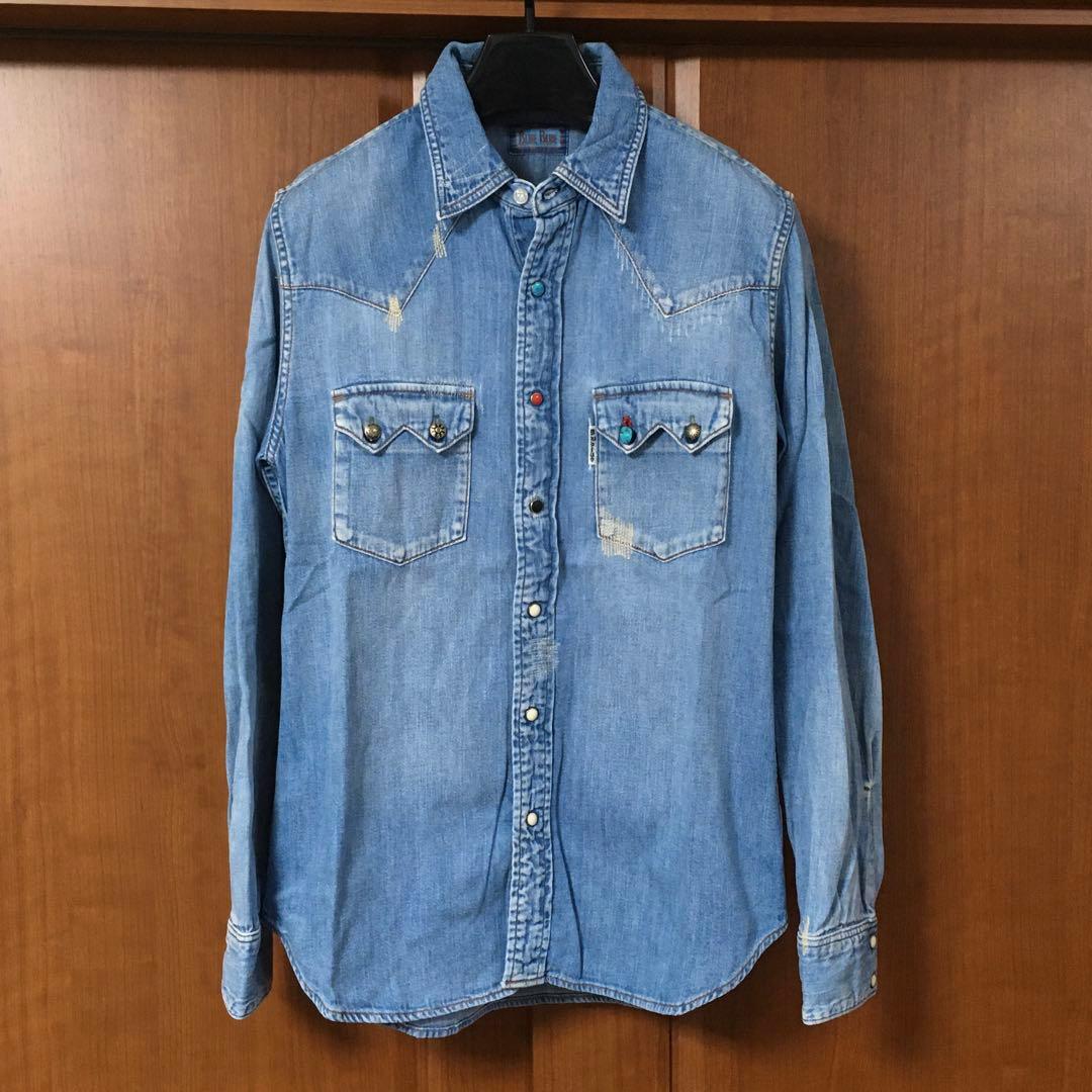 美品　ハリウッドランチマーケット　デニムシャツ　３　コンチョ　ターコイズ　シャツ