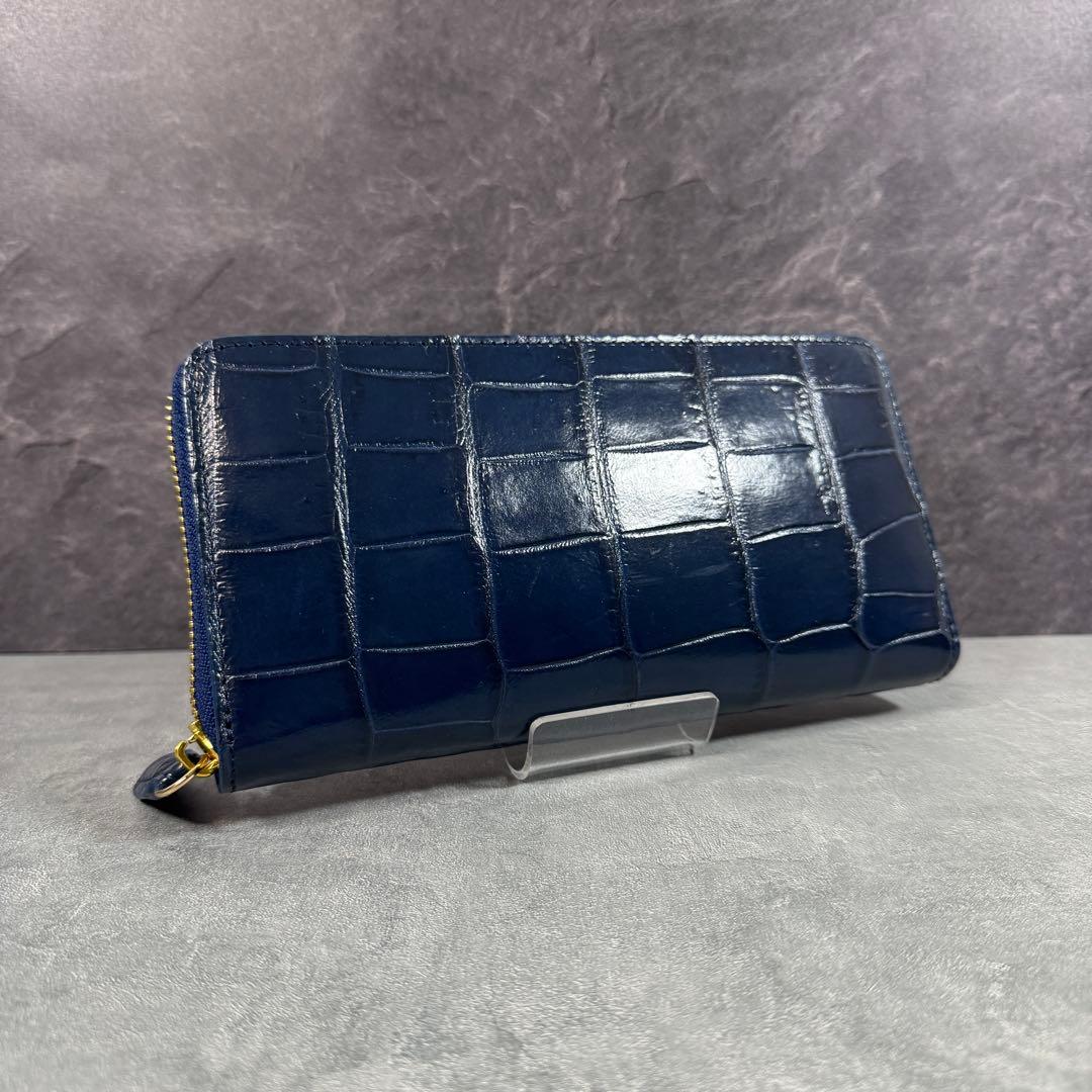 新品 クロコダイル ワニ革 長財布 ネイビー 紺色 マット仕上げ 本革