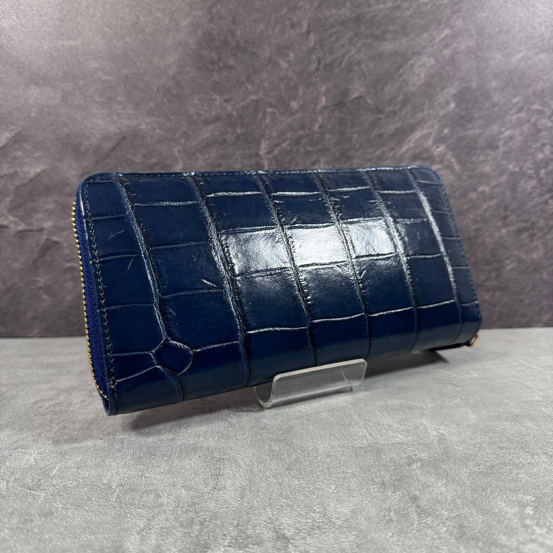新品 クロコダイル ワニ革 長財布 ネイビー 紺色 マット仕上げ 本革
