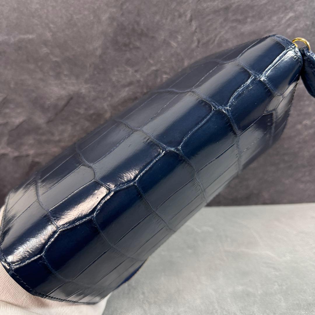 新品 クロコダイル ワニ革 長財布 ネイビー 紺色 マット仕上げ 本革