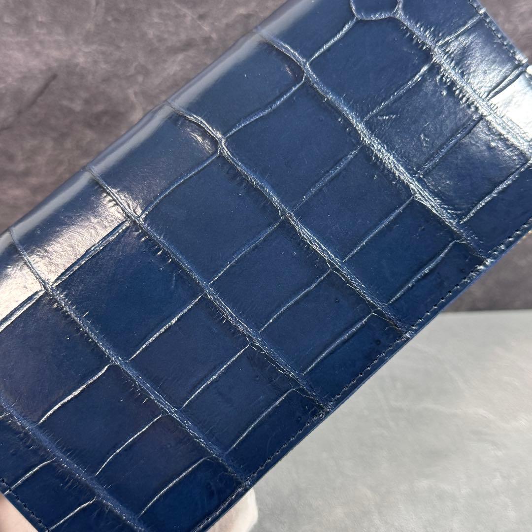 新品 クロコダイル ワニ革 長財布 ネイビー 紺色 マット仕上げ 本革